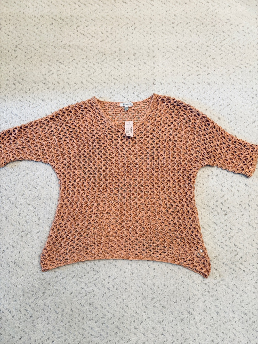 Dressbarn Open Knit V Neck Lightweight Sweater 2X 18 20 Orange Gold Metallic